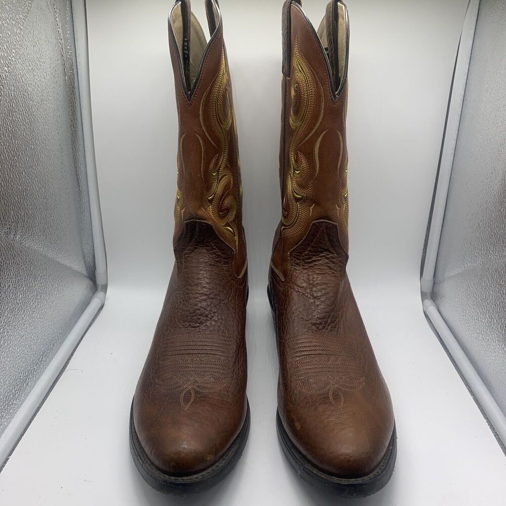 Men's Double-H 12D M Brown & Yellow Leather Western Cowboy Boots Model DH4417